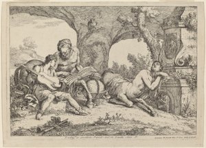 チロン、アキレスに音楽を教える、1758年（敷設紙にエッチング） 作： Giovanni Benedetto Castiglione